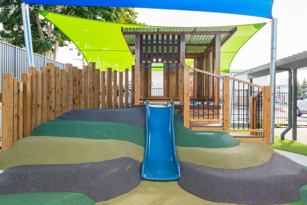 Childcare cubby house with slide