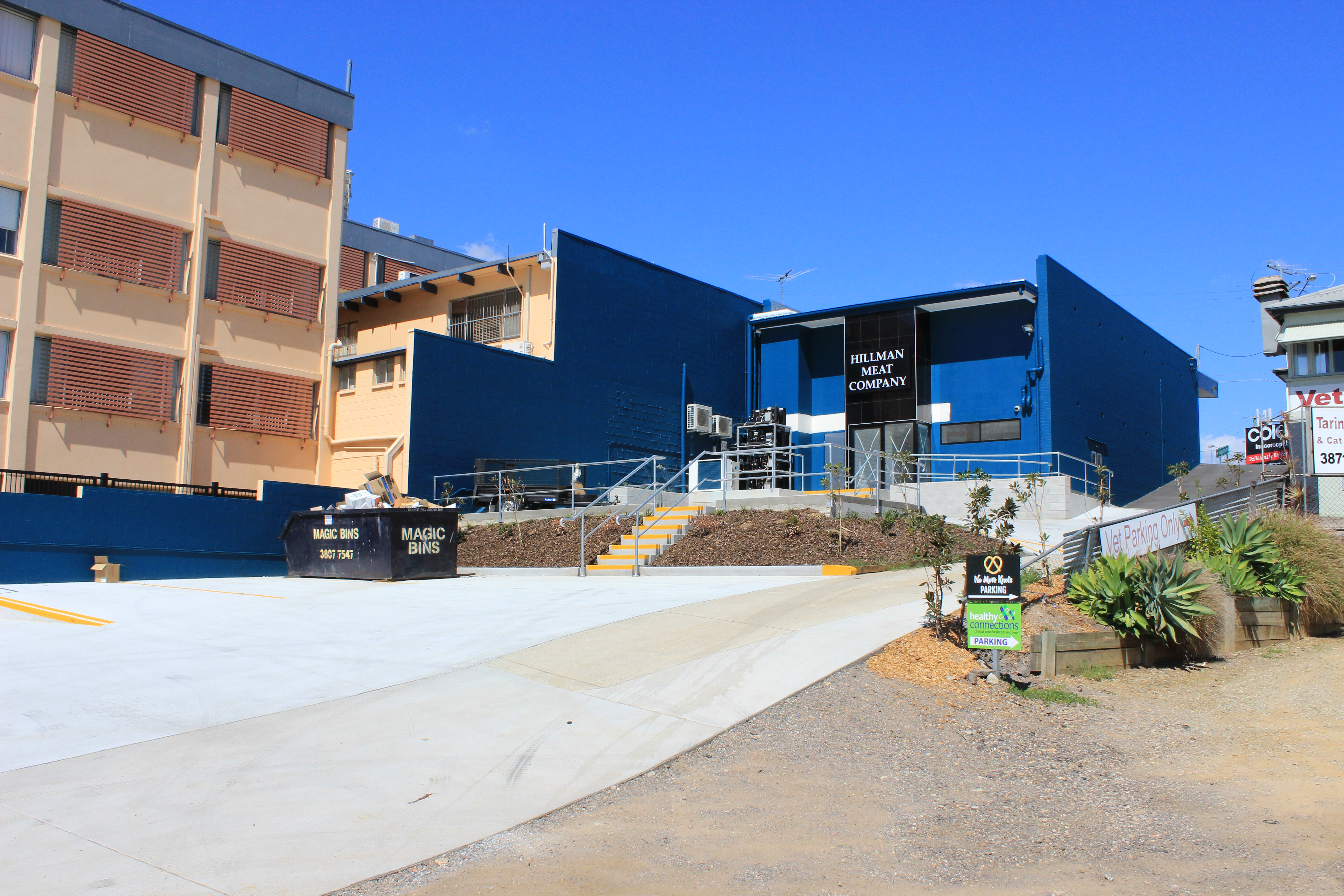 Commercial car park with steep access